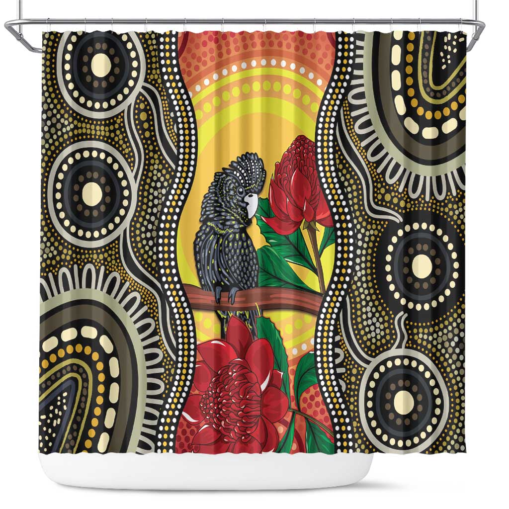 Waratah And Banksian Cockatoo Shower Curtain Aboriginal Art