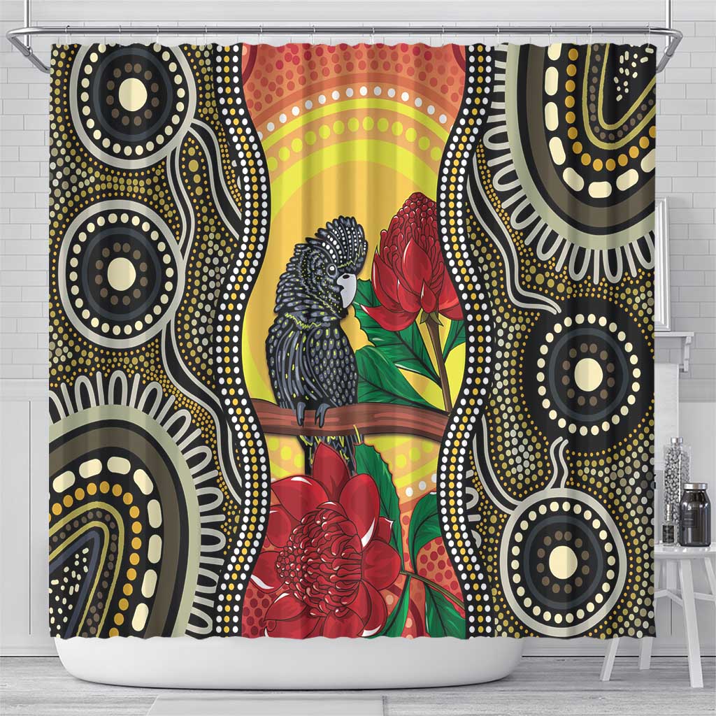 Waratah And Banksian Cockatoo Shower Curtain Aboriginal Art