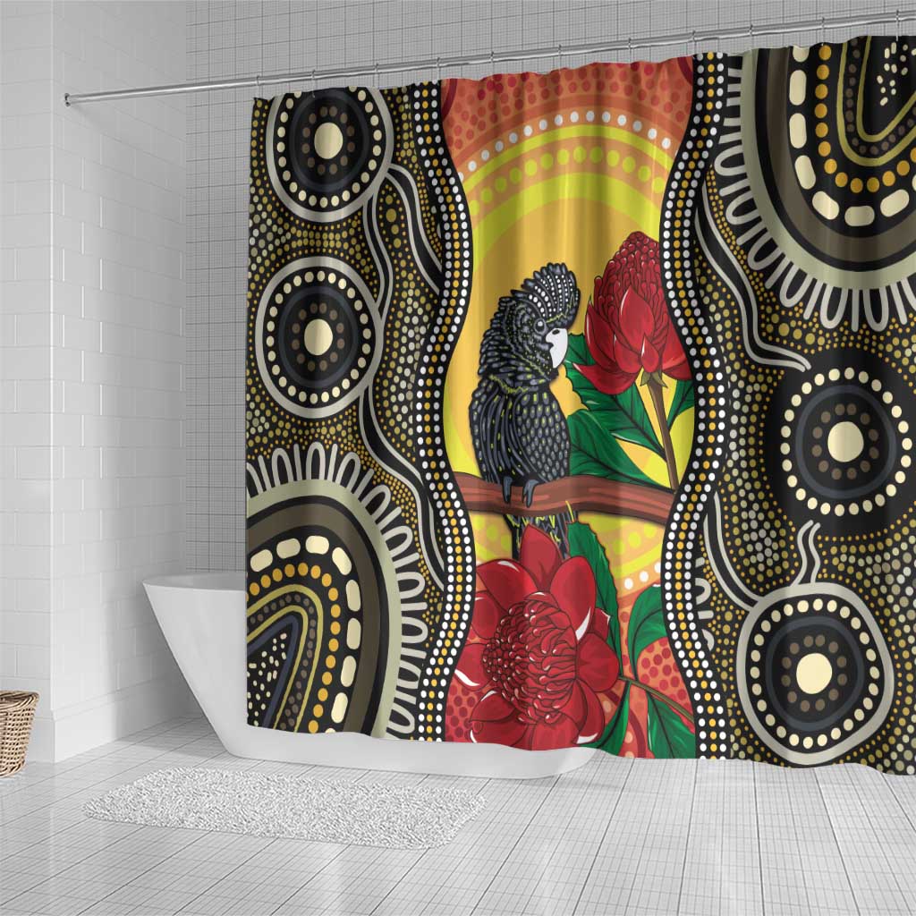 Waratah And Banksian Cockatoo Shower Curtain Aboriginal Art