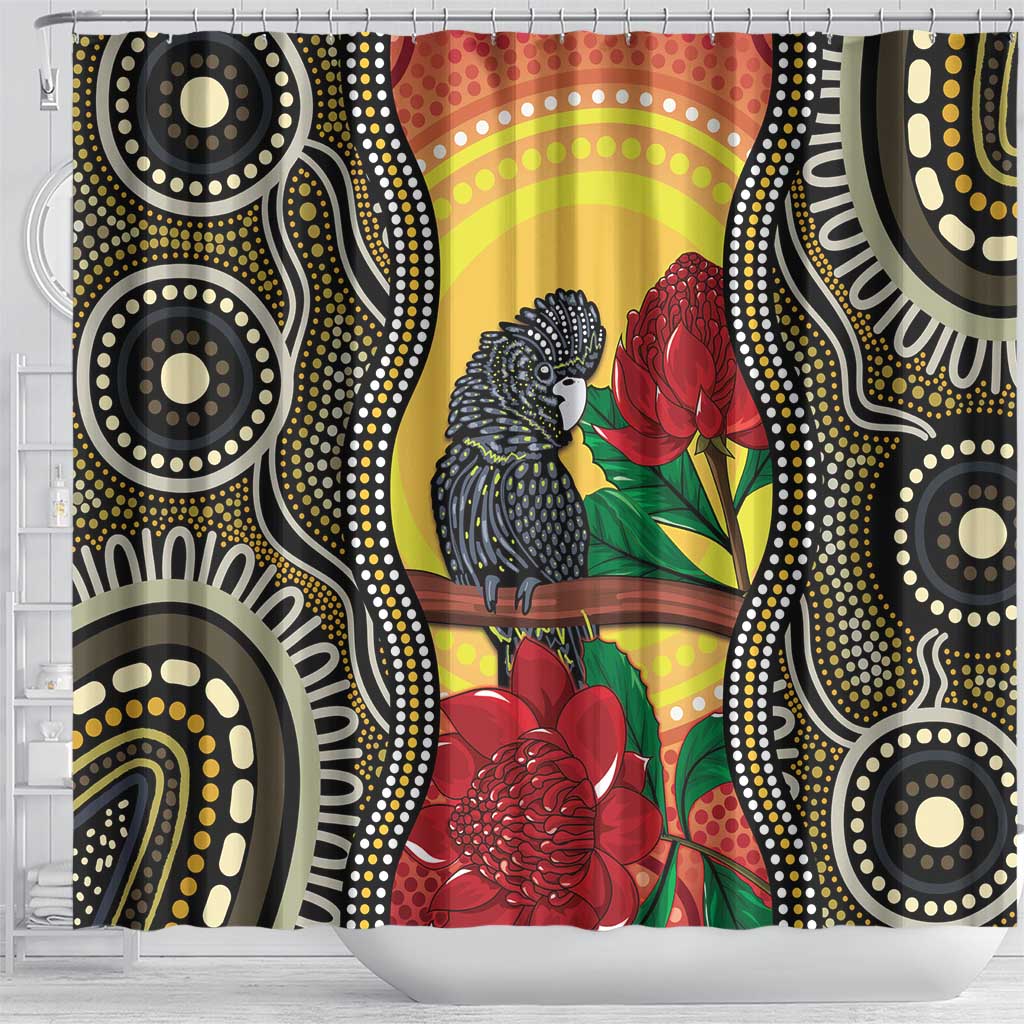 Waratah And Banksian Cockatoo Shower Curtain Aboriginal Art