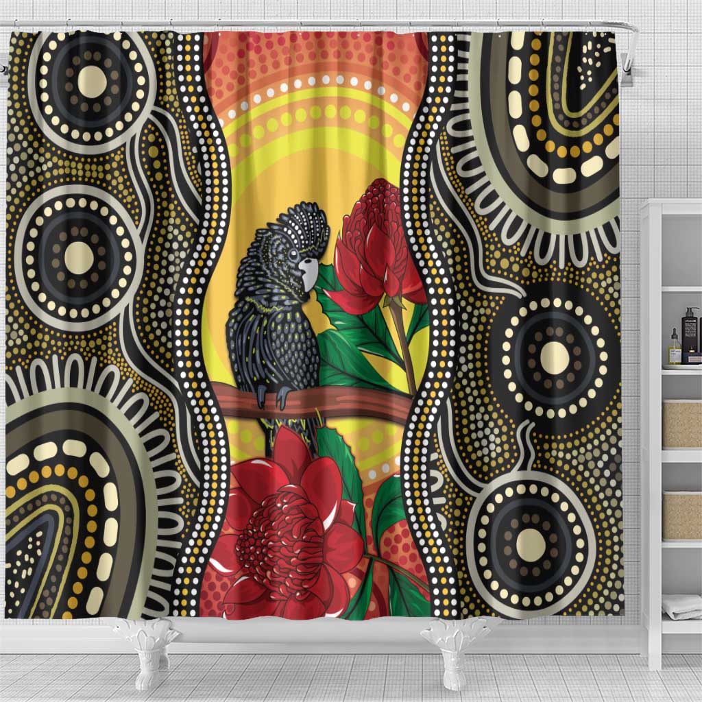 Waratah And Banksian Cockatoo Shower Curtain Aboriginal Art