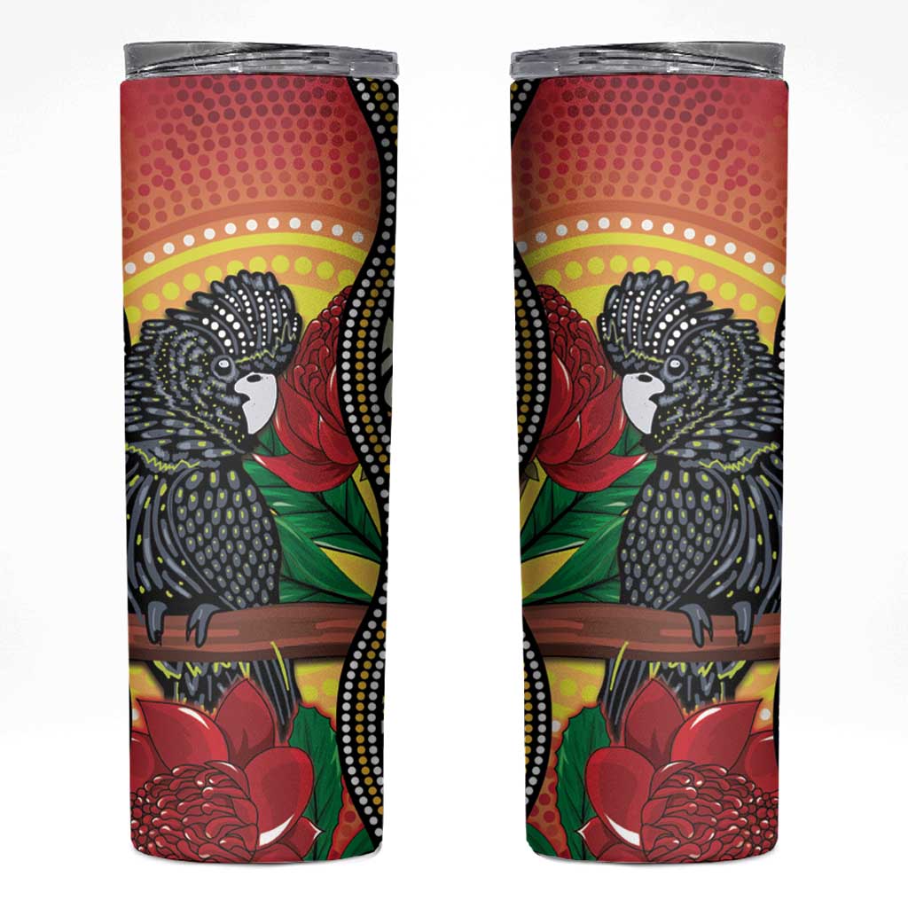 Waratah And Banksian Cockatoo Skinny Tumbler Aboriginal Art