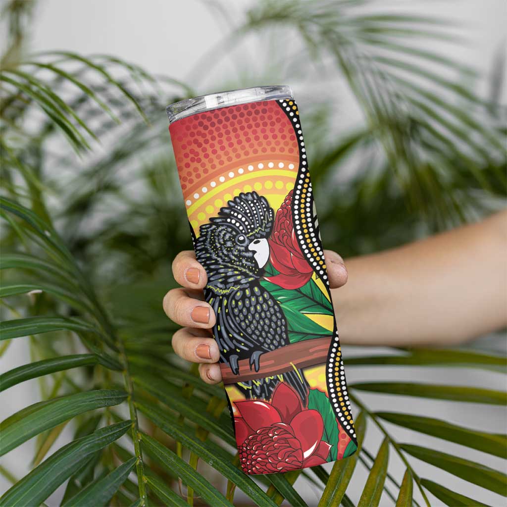 Waratah And Banksian Cockatoo Skinny Tumbler Aboriginal Art