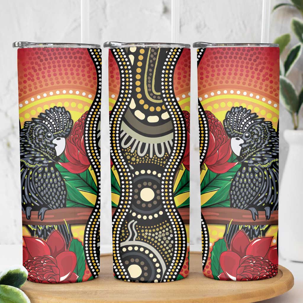 Waratah And Banksian Cockatoo Skinny Tumbler Aboriginal Art