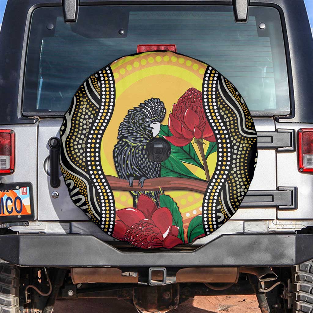 Waratah And Banksian Cockatoo Spare Tire Cover Aboriginal Art