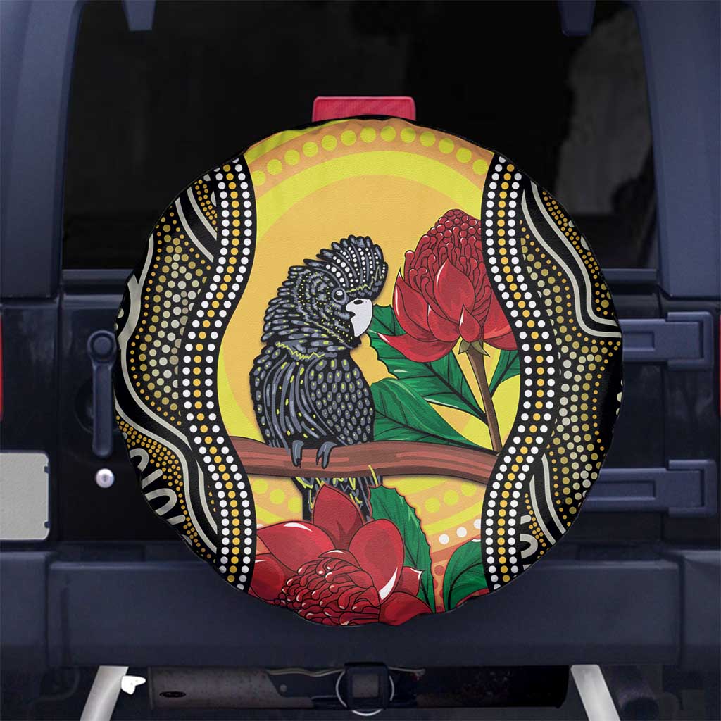 Waratah And Banksian Cockatoo Spare Tire Cover Aboriginal Art