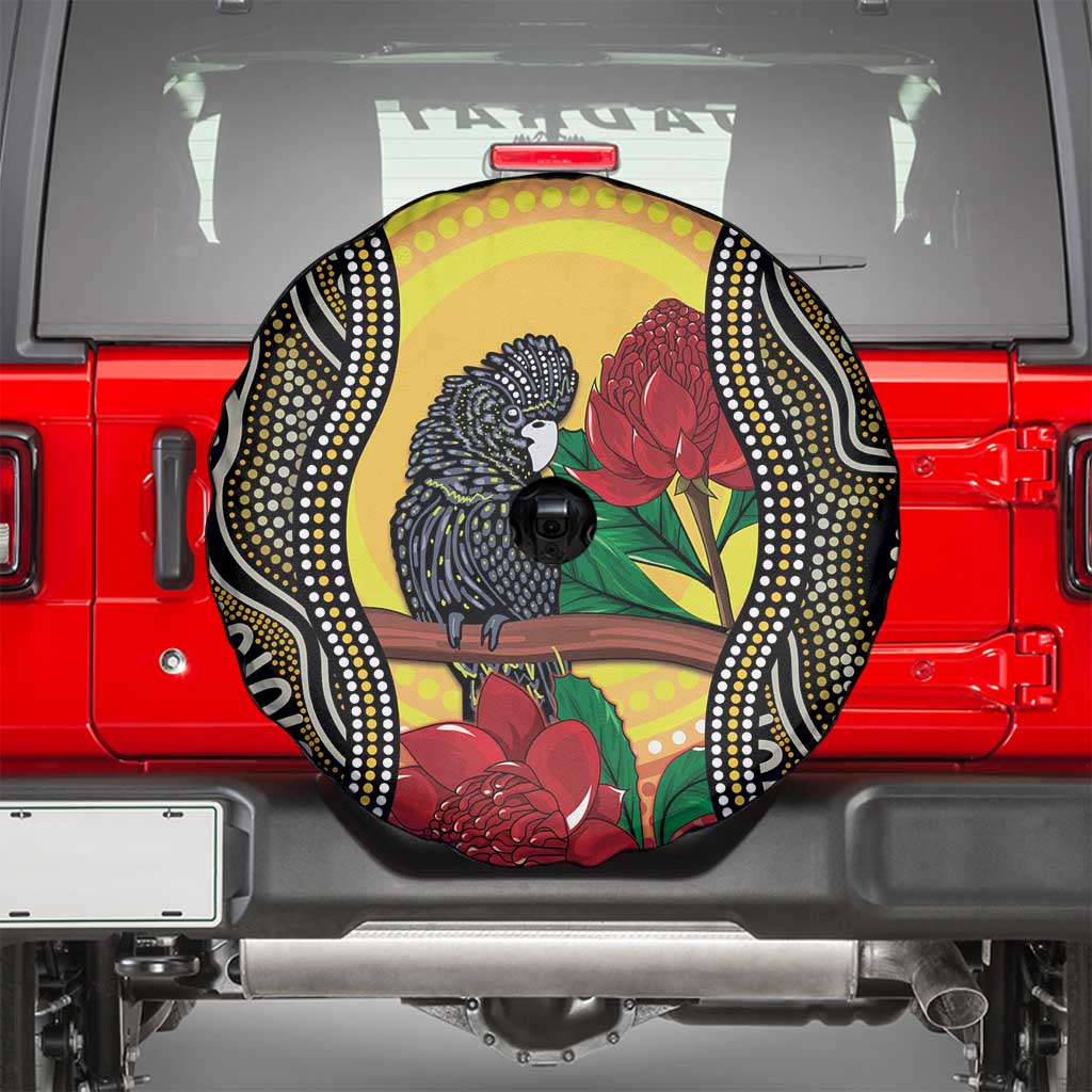 Waratah And Banksian Cockatoo Spare Tire Cover Aboriginal Art