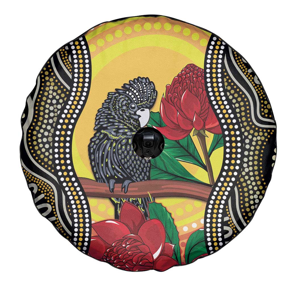 Waratah And Banksian Cockatoo Spare Tire Cover Aboriginal Art