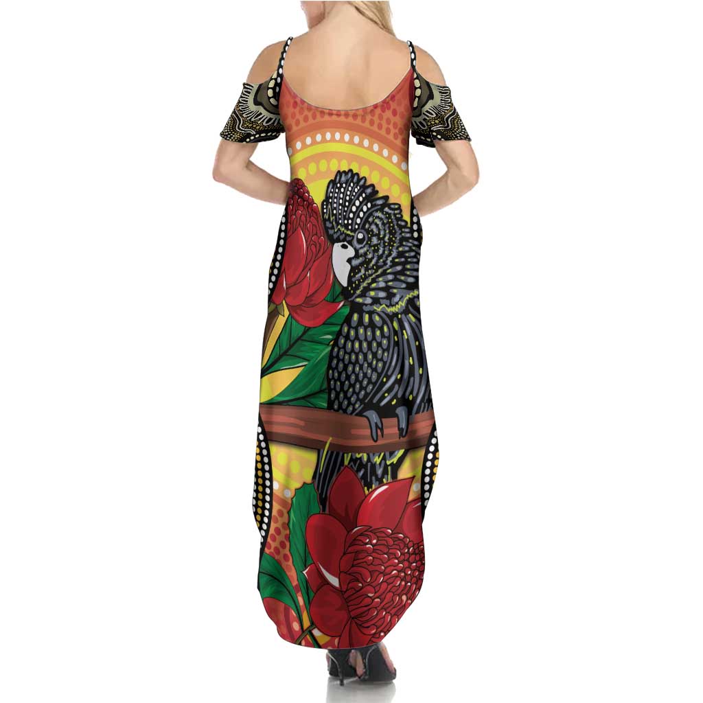 Waratah And Banksian Cockatoo Summer Maxi Dress Aboriginal Art