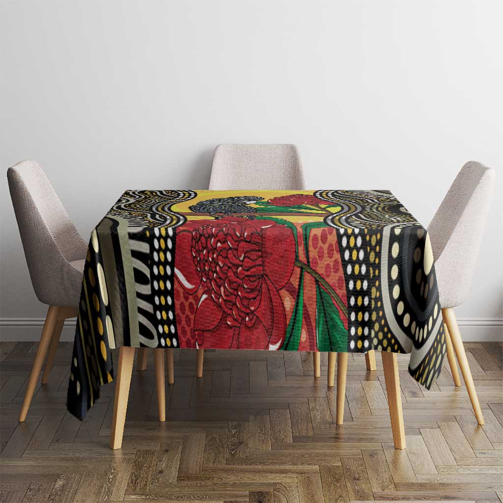 Waratah And Banksian Cockatoo Tablecloth Aboriginal Art