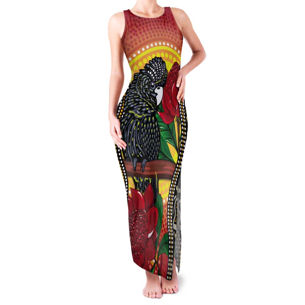 Waratah And Banksian Cockatoo Tank Maxi Dress Aboriginal Art