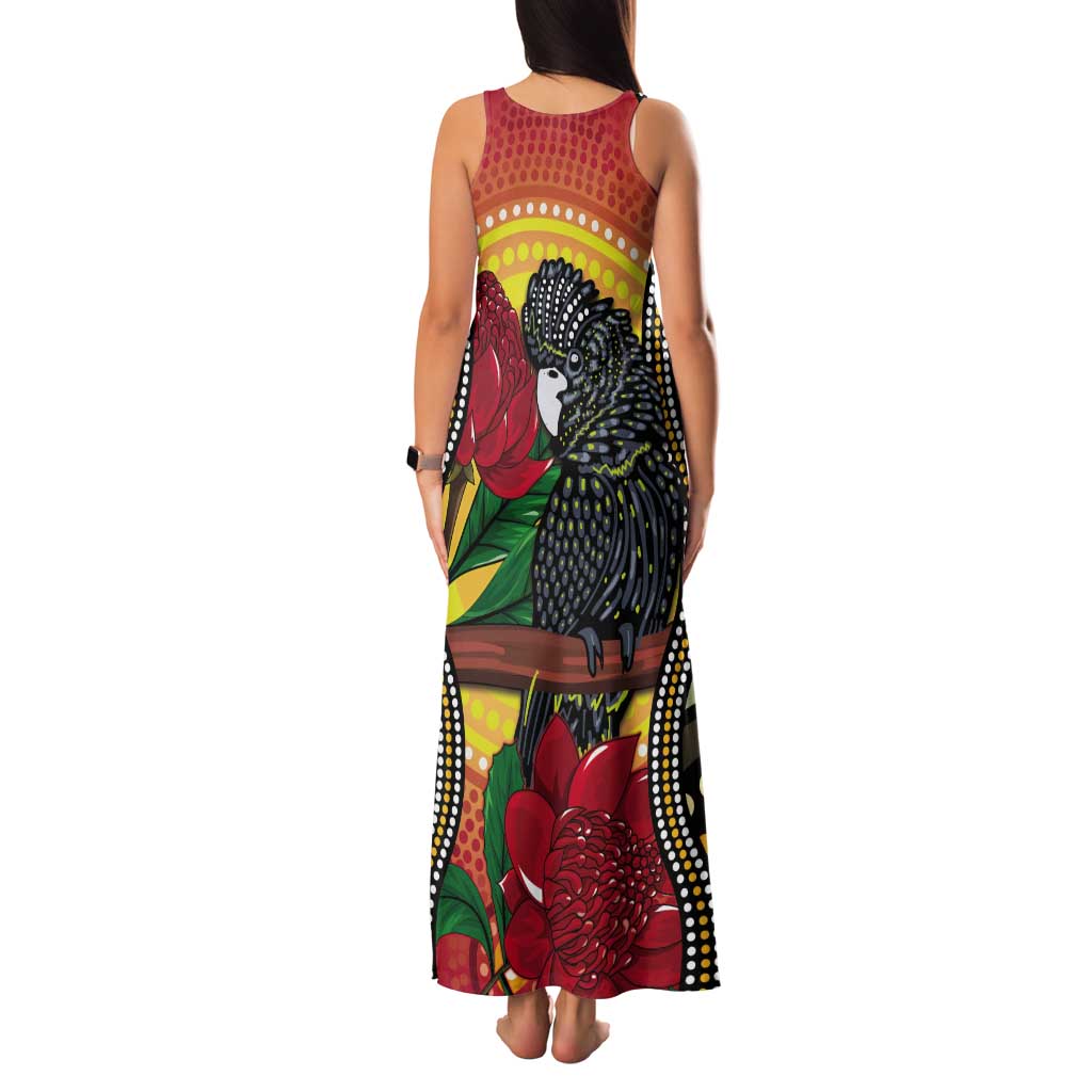 Waratah And Banksian Cockatoo Tank Maxi Dress Aboriginal Art