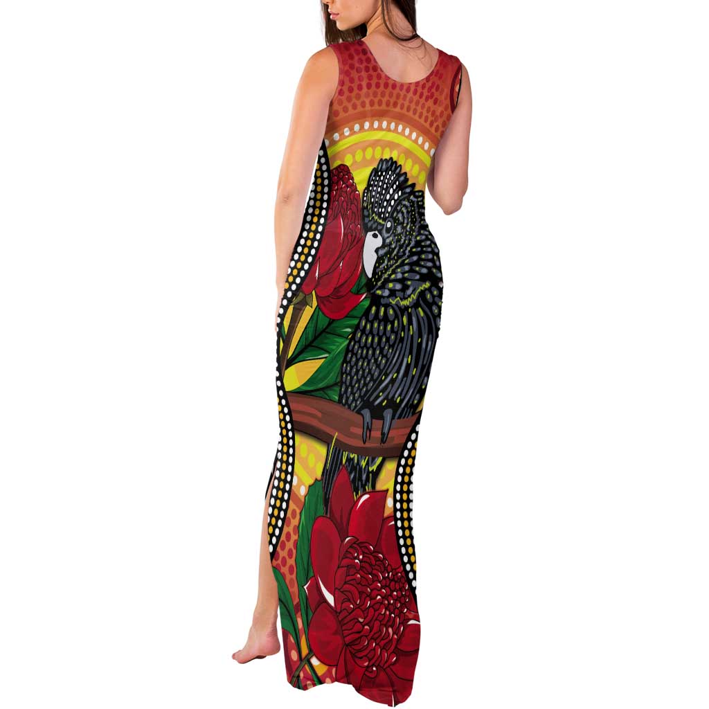 Waratah And Banksian Cockatoo Tank Maxi Dress Aboriginal Art