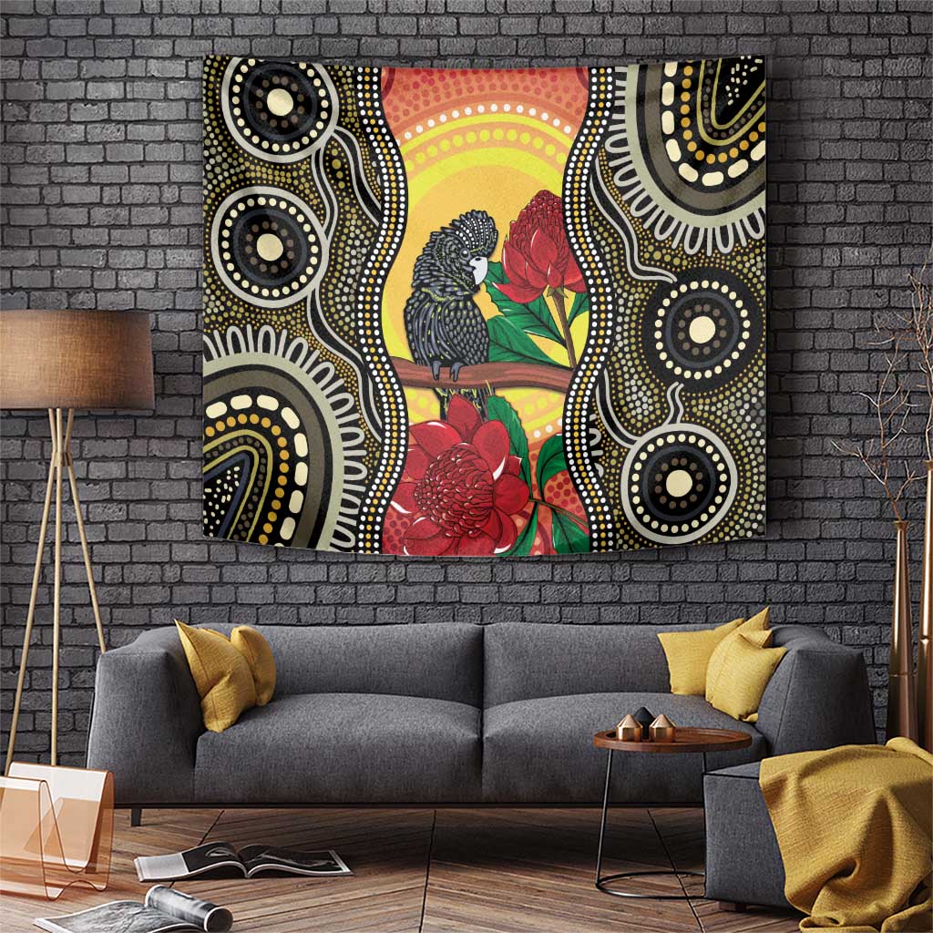 Waratah And Banksian Cockatoo Tapestry Aboriginal Art