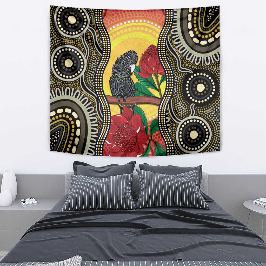 Waratah And Banksian Cockatoo Tapestry Aboriginal Art