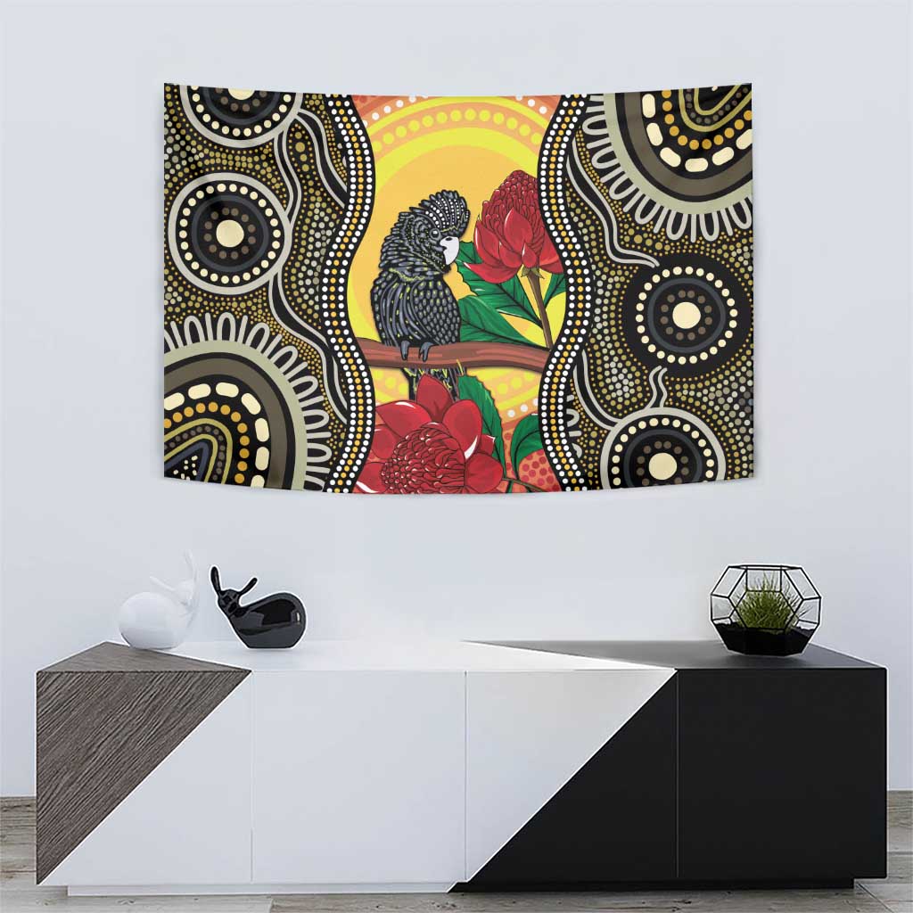 Waratah And Banksian Cockatoo Tapestry Aboriginal Art