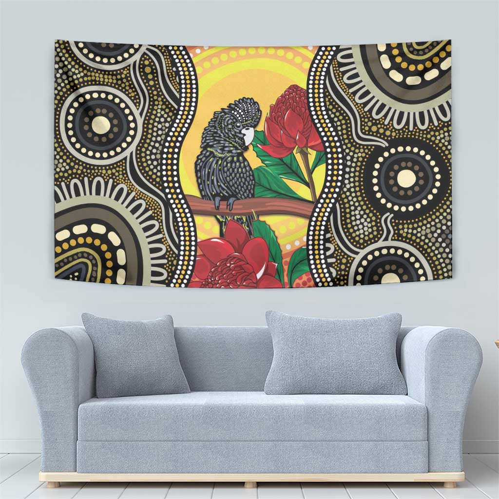 Waratah And Banksian Cockatoo Tapestry Aboriginal Art