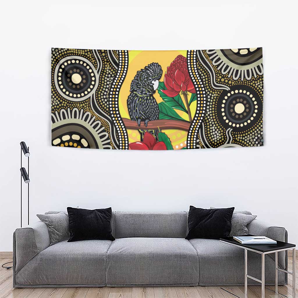 Waratah And Banksian Cockatoo Tapestry Aboriginal Art