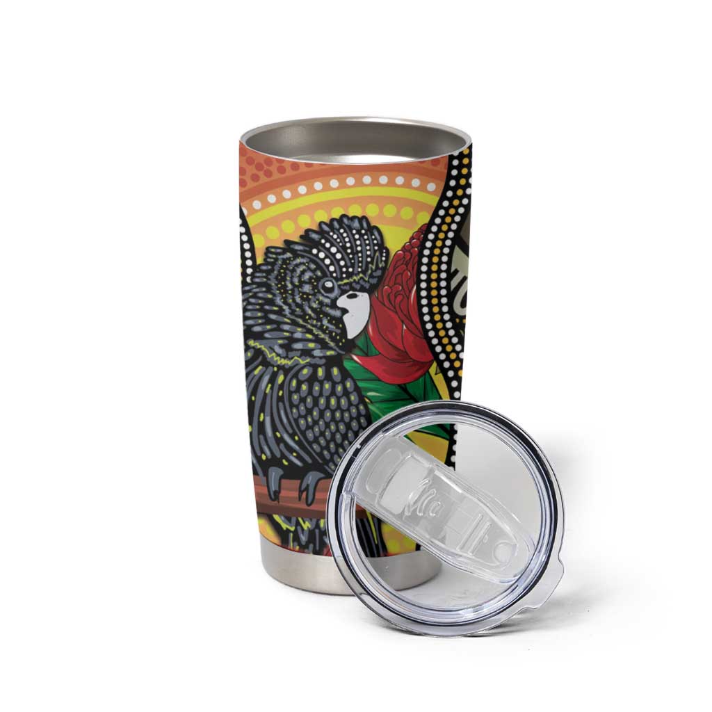 Waratah And Banksian Cockatoo Tumbler Cup Aboriginal Art