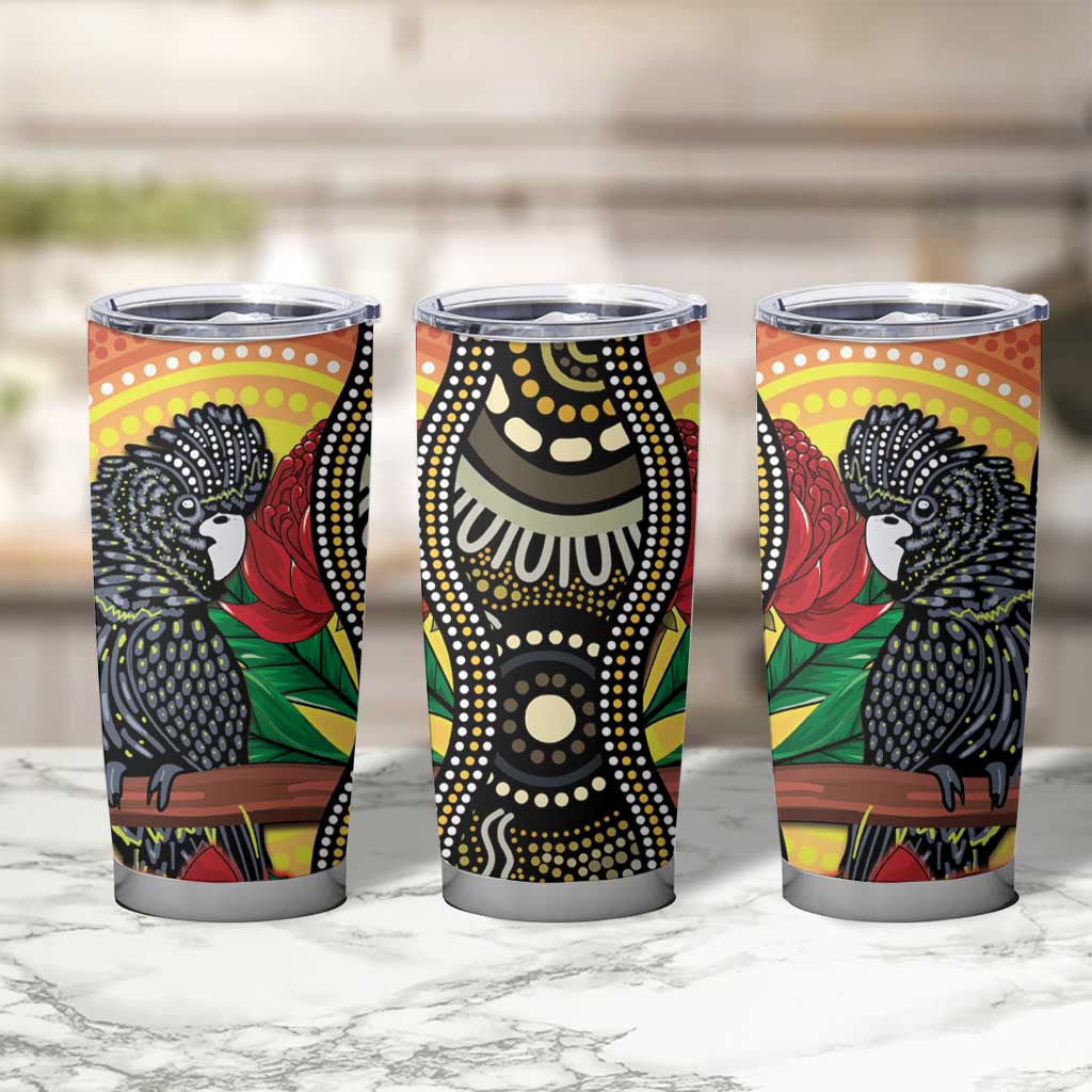 Waratah And Banksian Cockatoo Tumbler Cup Aboriginal Art