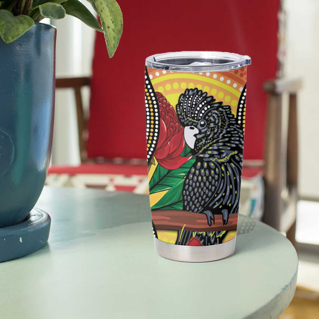 Waratah And Banksian Cockatoo Tumbler Cup Aboriginal Art