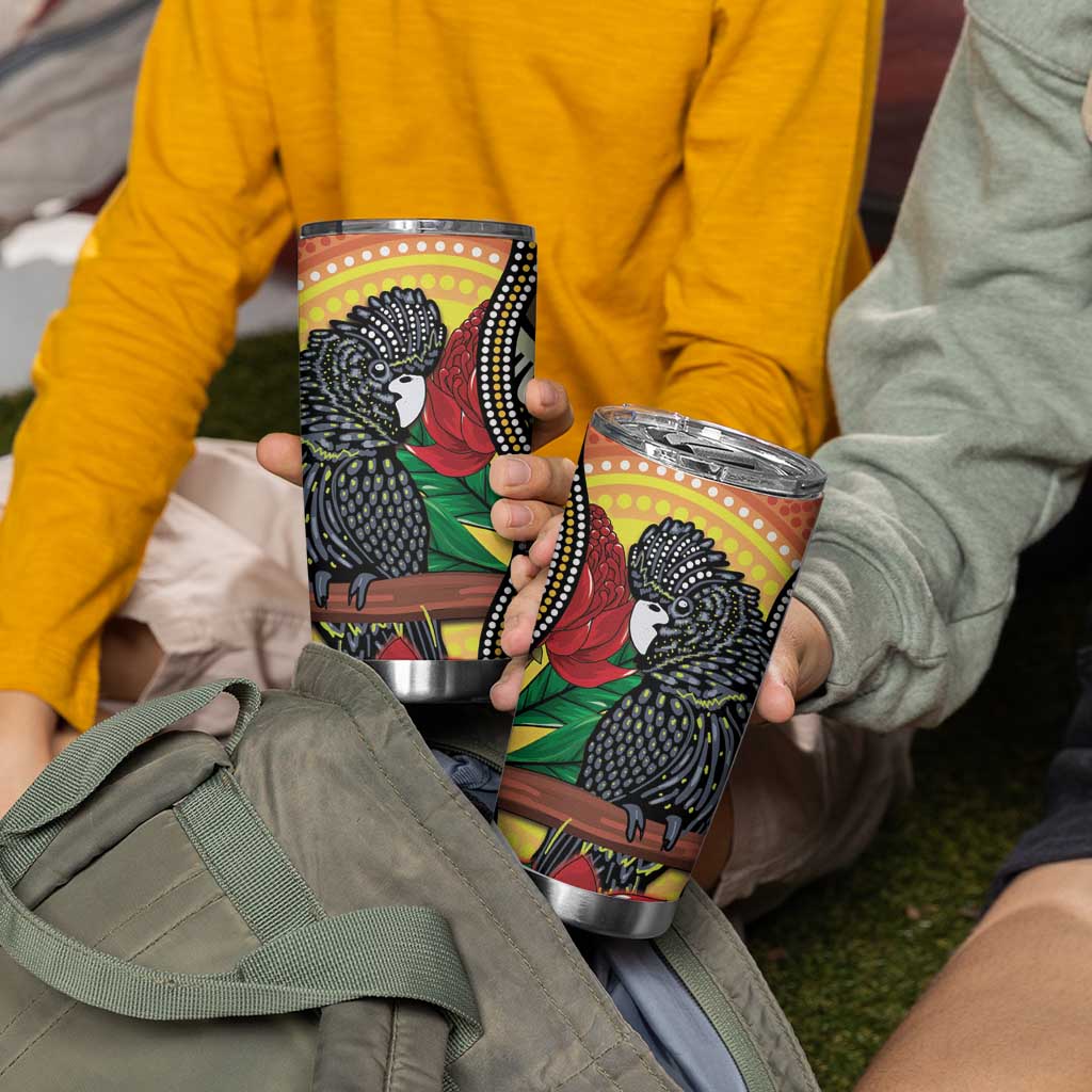 Waratah And Banksian Cockatoo Tumbler Cup Aboriginal Art