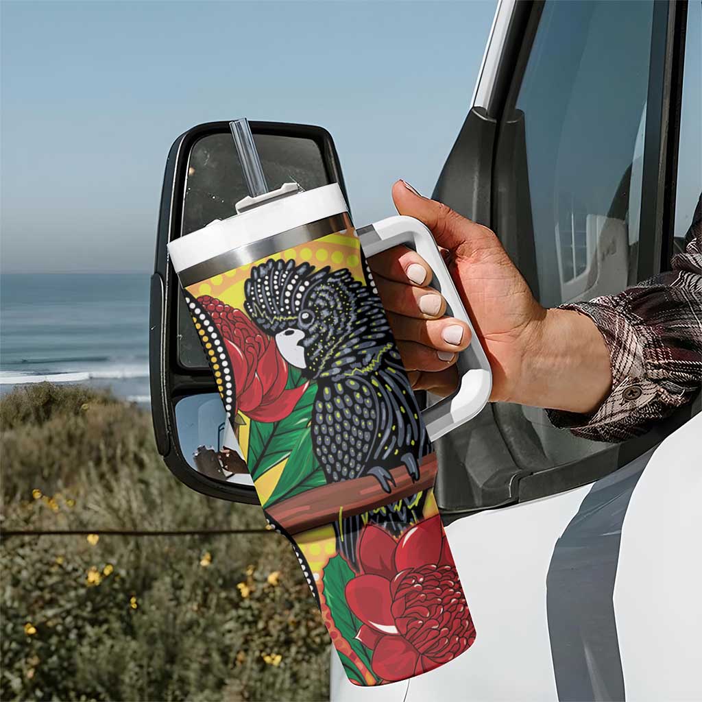 Waratah And Banksian Cockatoo Tumbler With Handle Aboriginal Art