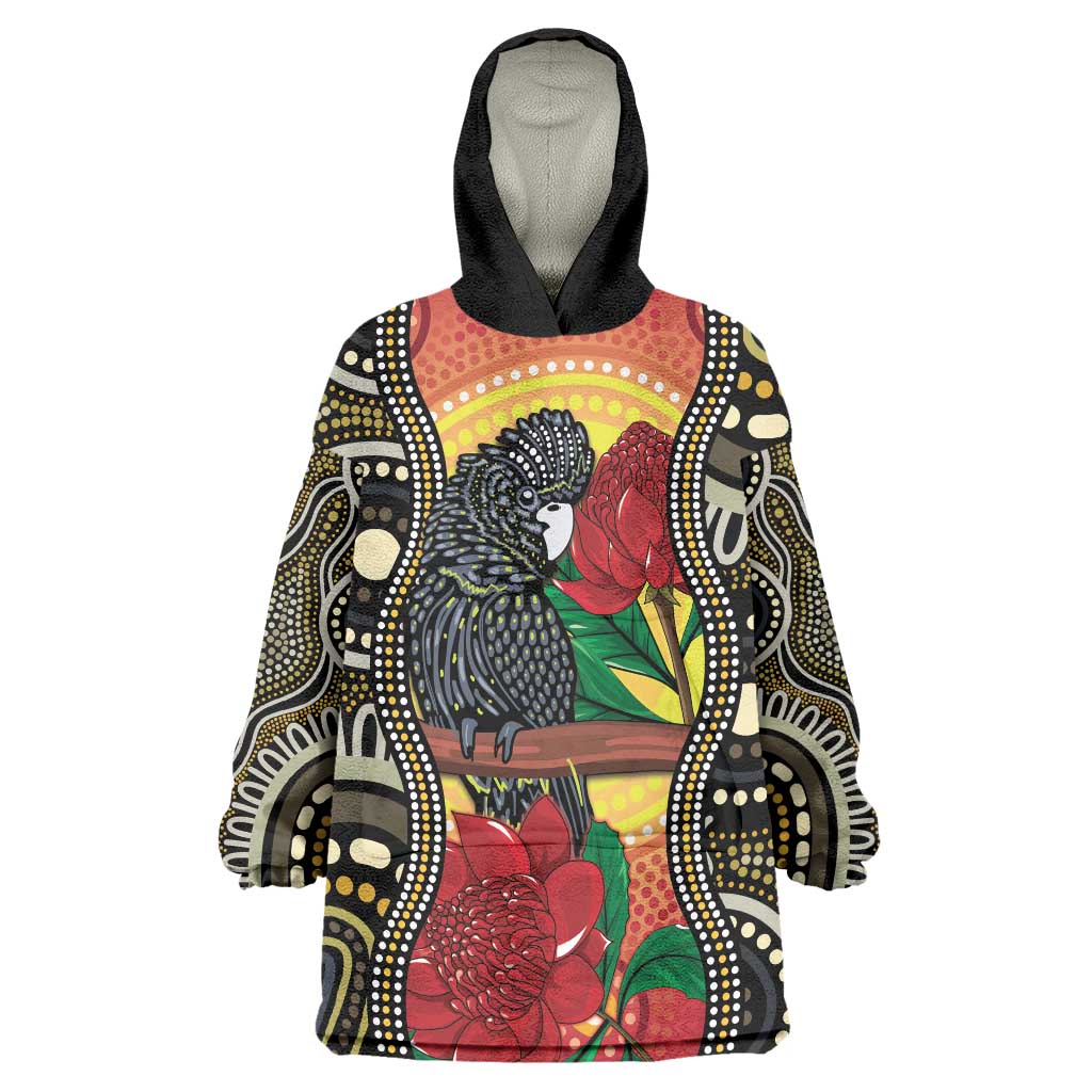 Waratah And Banksian Cockatoo Wearable Blanket Hoodie Aboriginal Art