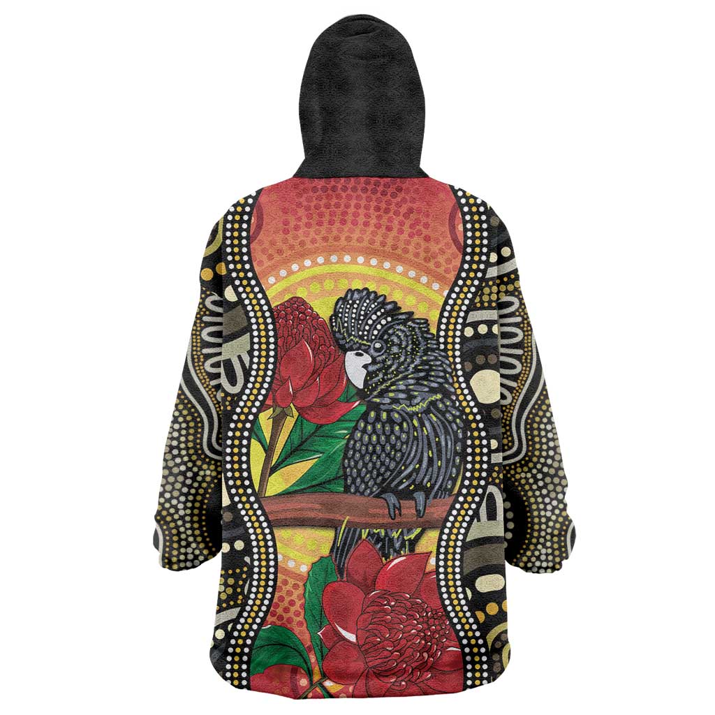 Waratah And Banksian Cockatoo Wearable Blanket Hoodie Aboriginal Art