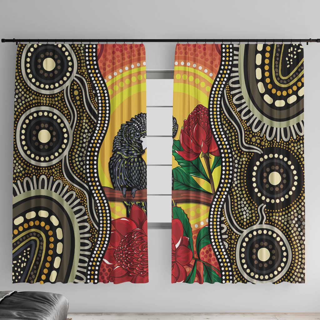 Waratah And Banksian Cockatoo Window Curtain Aboriginal Art