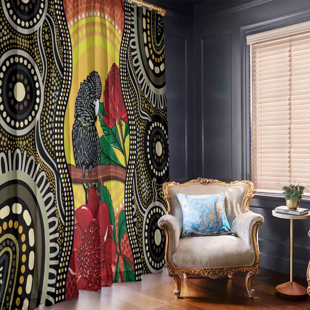 Waratah And Banksian Cockatoo Window Curtain Aboriginal Art