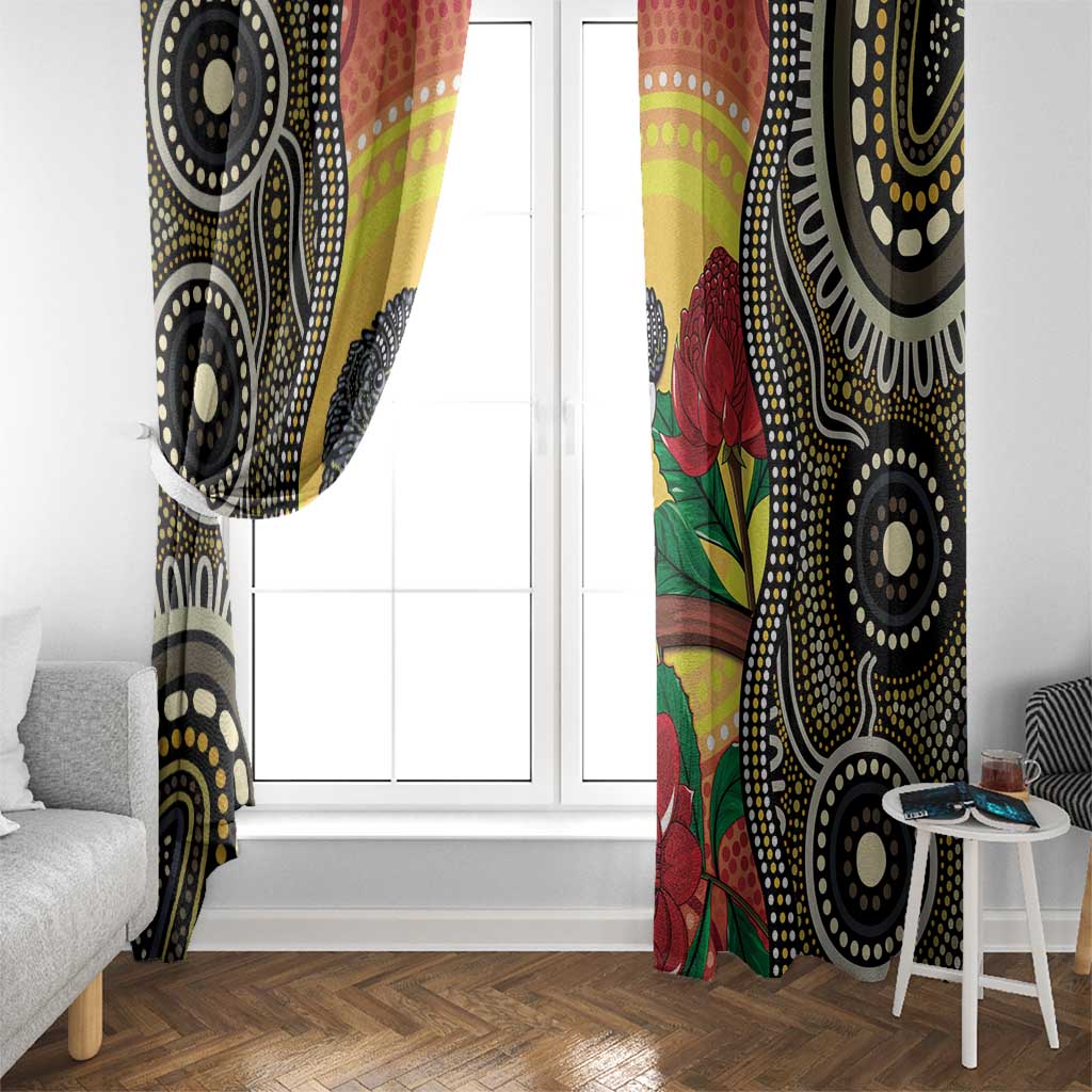 Waratah And Banksian Cockatoo Window Curtain Aboriginal Art