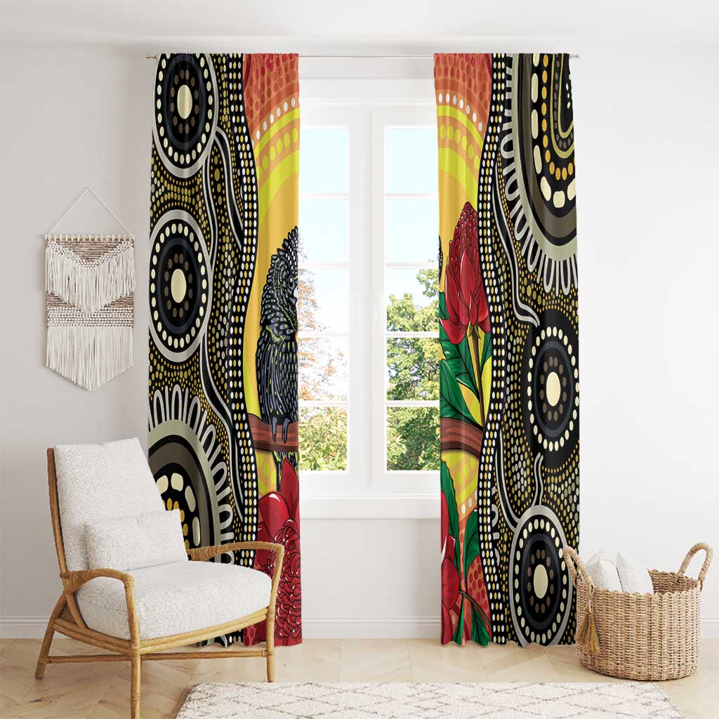 Waratah And Banksian Cockatoo Window Curtain Aboriginal Art