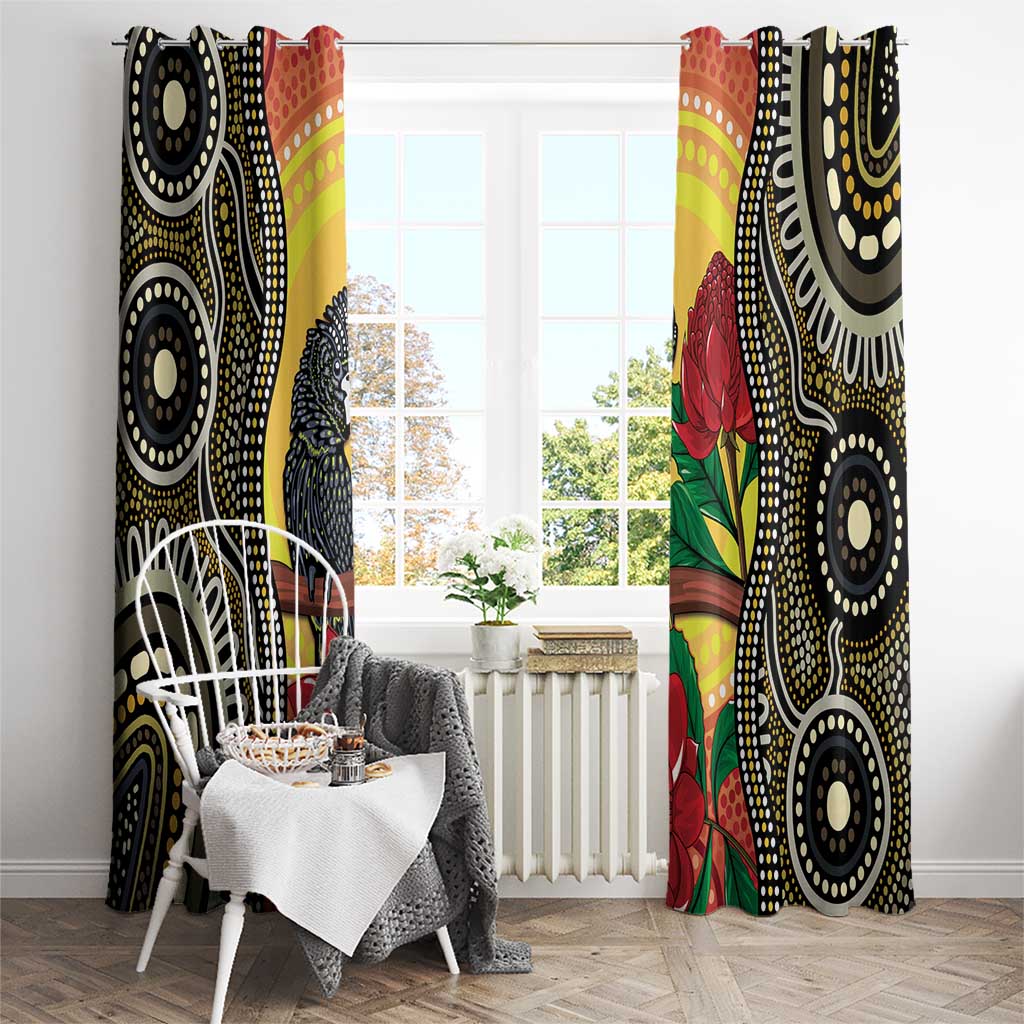 Waratah And Banksian Cockatoo Window Curtain Aboriginal Art