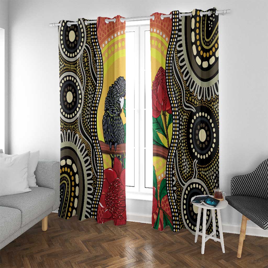 Waratah And Banksian Cockatoo Window Curtain Aboriginal Art