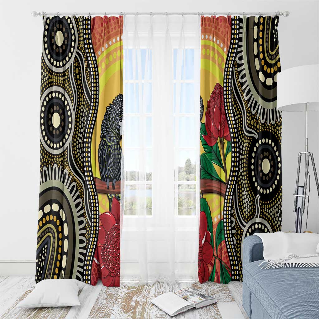 Waratah And Banksian Cockatoo Window Curtain Aboriginal Art