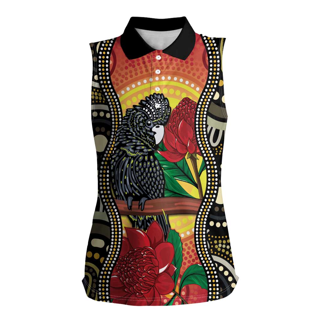 Waratah And Banksian Cockatoo Women Sleeveless Polo Shirt Aboriginal Art