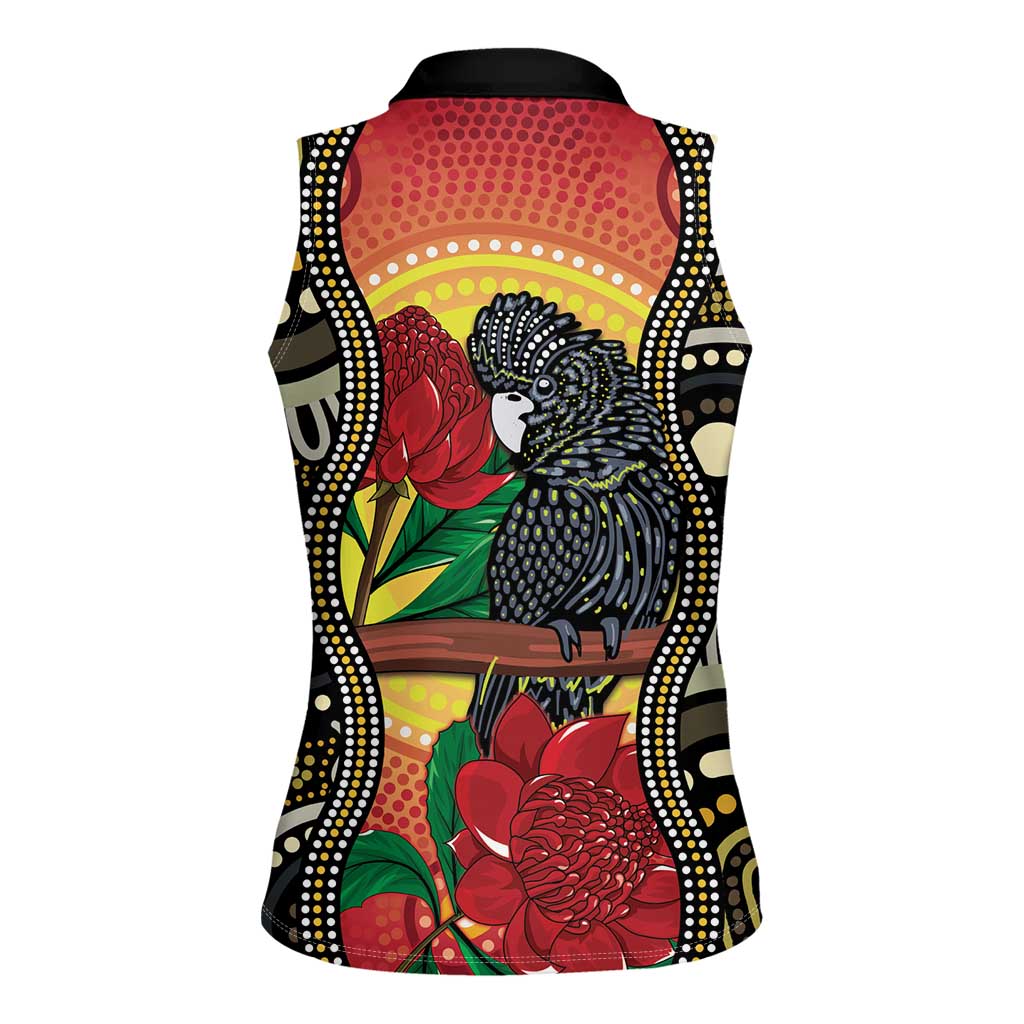 Waratah And Banksian Cockatoo Women Sleeveless Polo Shirt Aboriginal Art