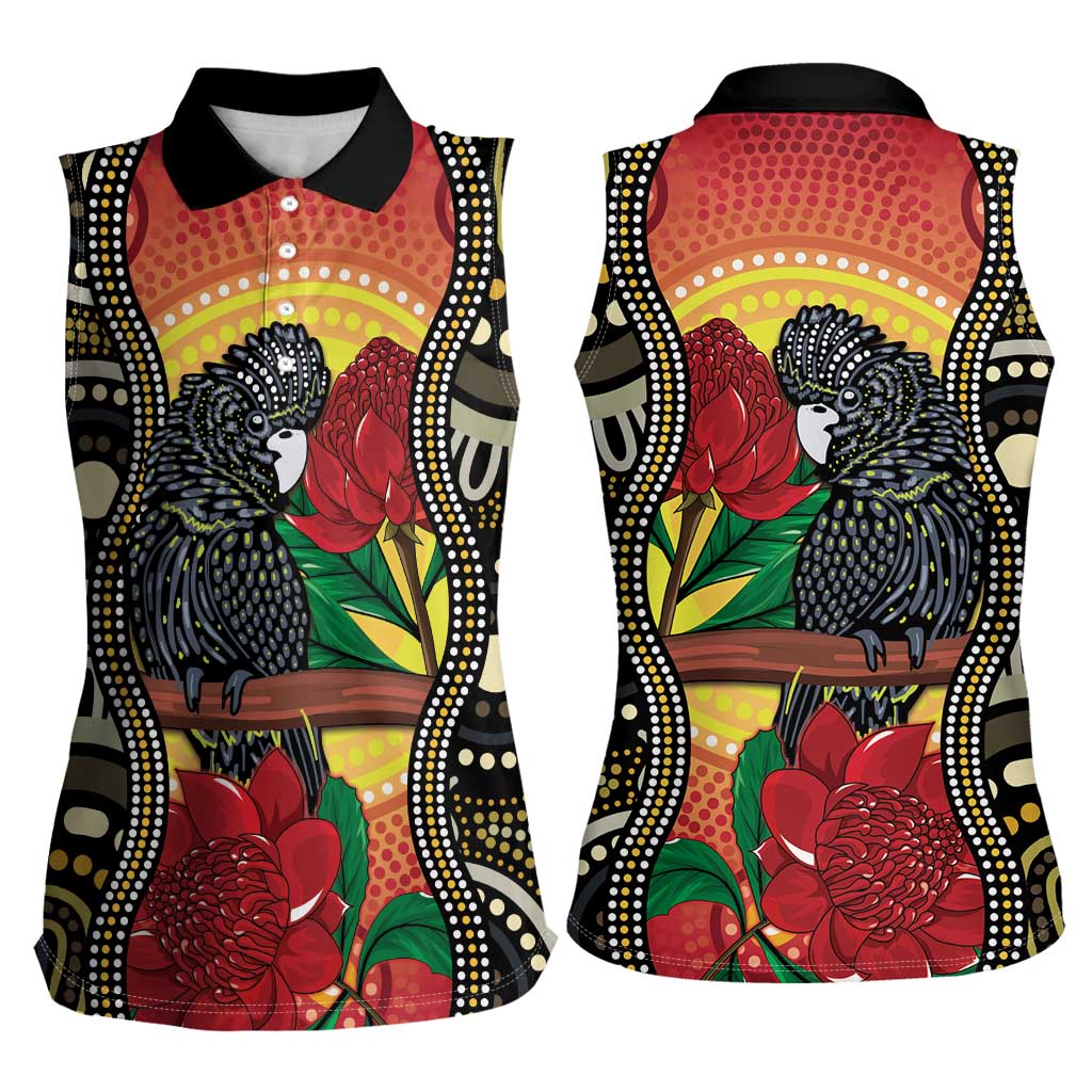 Waratah And Banksian Cockatoo Women Sleeveless Polo Shirt Aboriginal Art