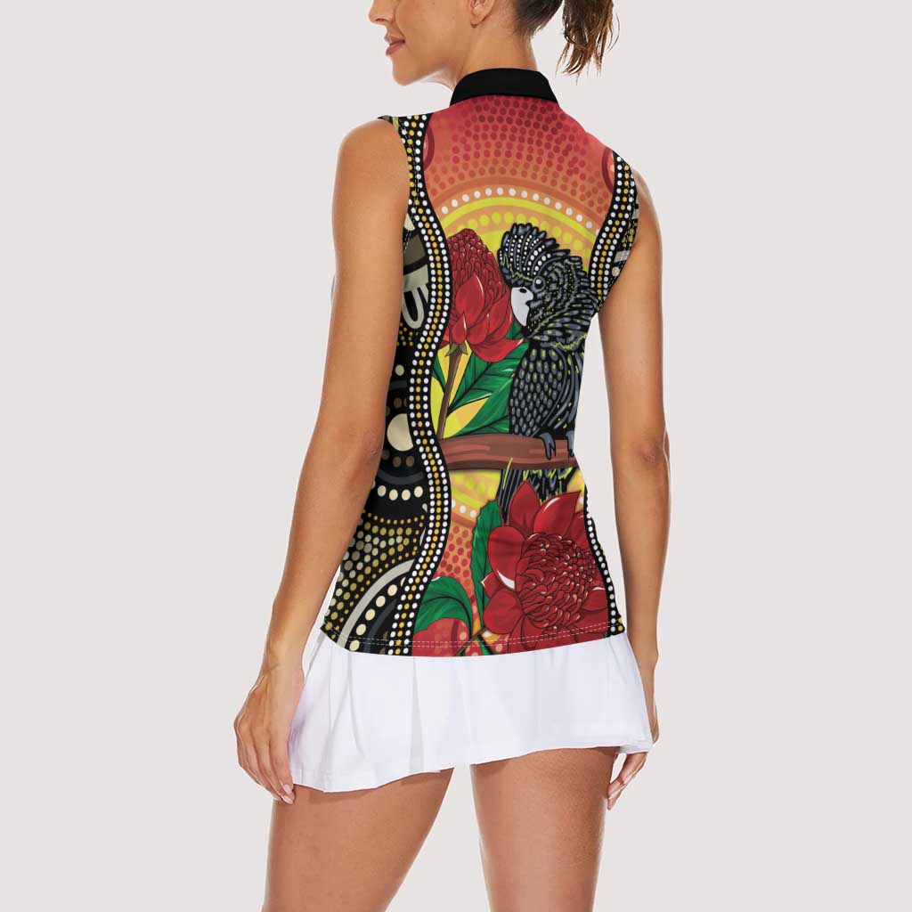 Waratah And Banksian Cockatoo Women Sleeveless Polo Shirt Aboriginal Art