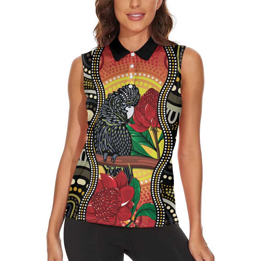 Waratah And Banksian Cockatoo Women Sleeveless Polo Shirt Aboriginal Art