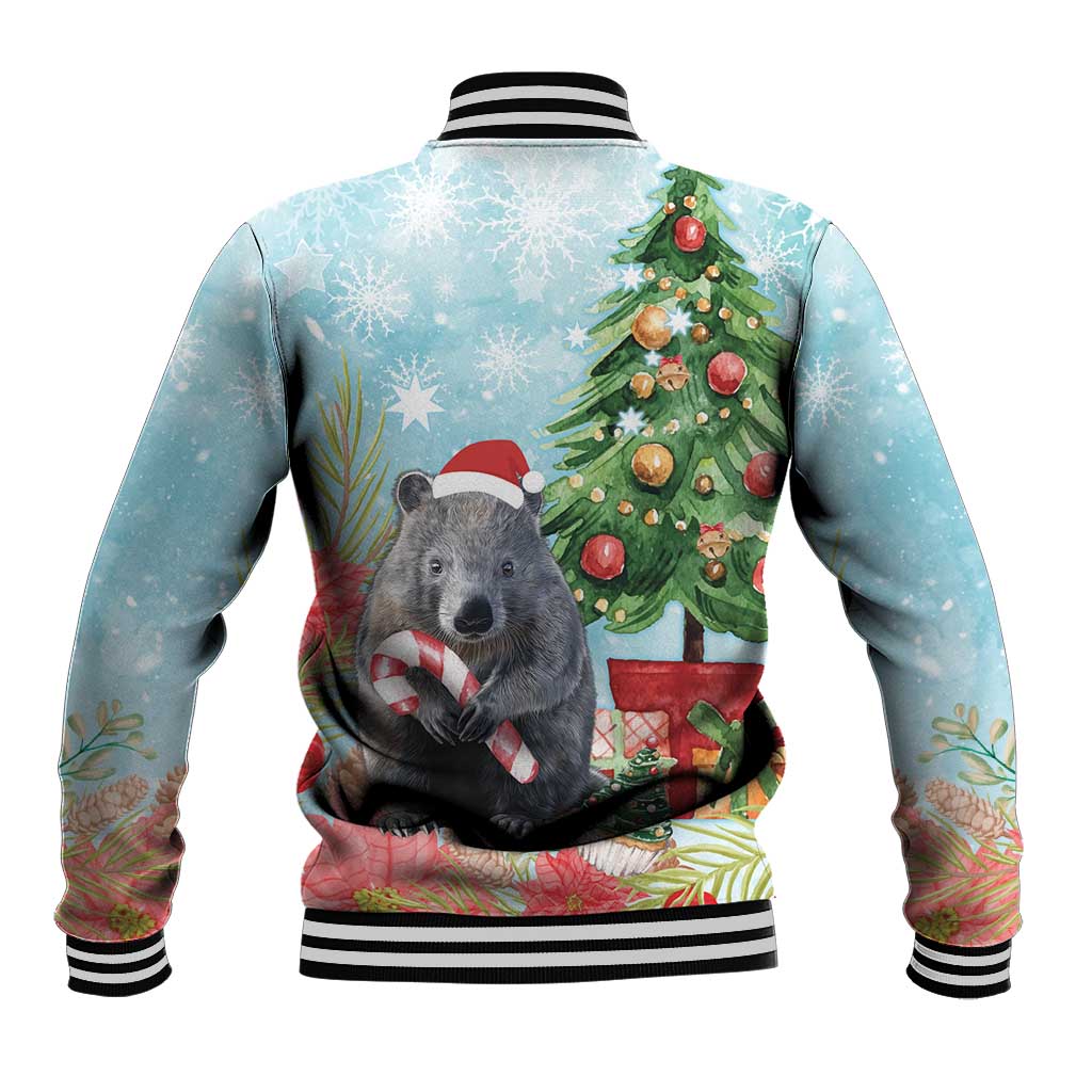 Australia Christmas Baseball Jacket Merry Wombat-mas Watercolor Style