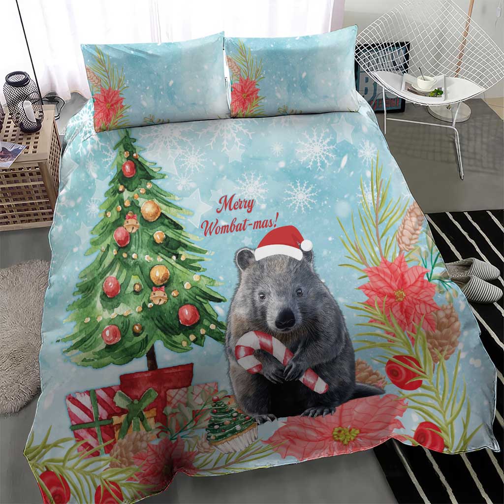 Australia Christmas Bedding Set Merry Wombat-mas Watercolor Style