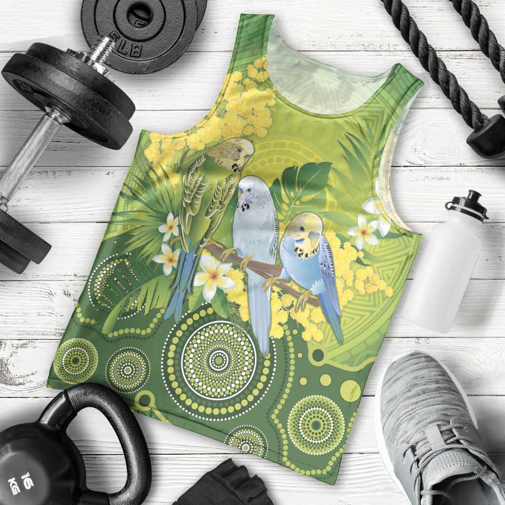 Personalised Budgerigar Australia and Golden Wattle Men Tank Top Budgie Aboriginal Art