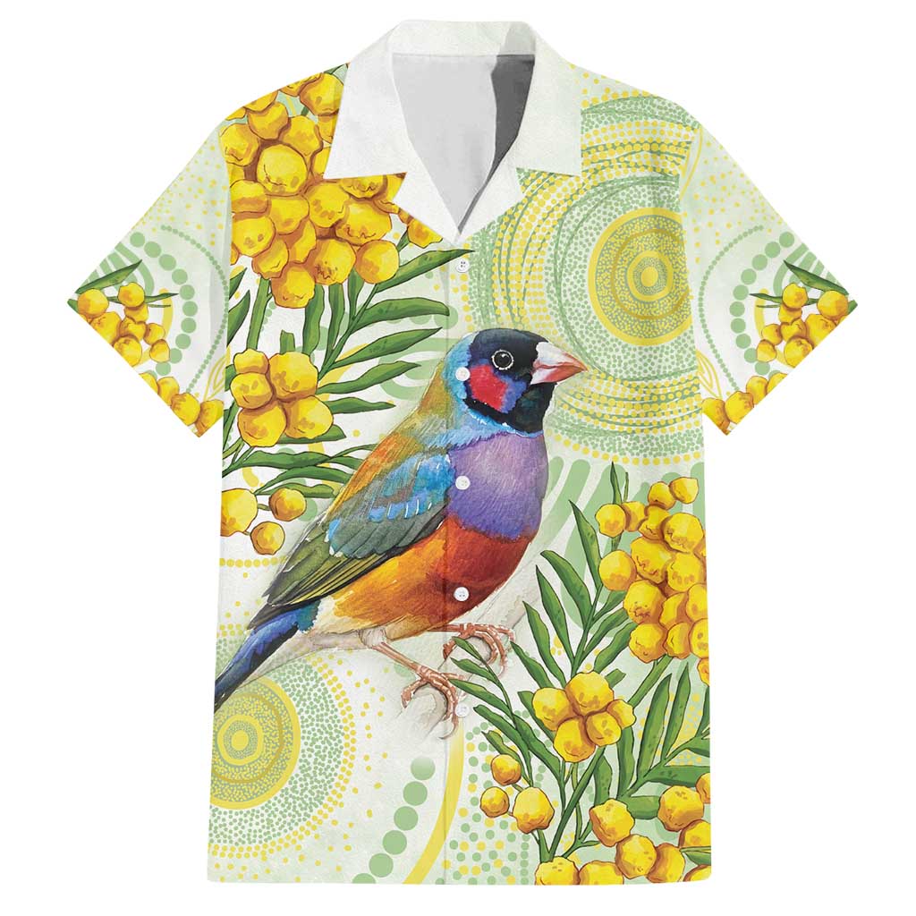 Gouldian Finch Golden Wattle Australia Family Matching Off Shoulder Short Dress and Hawaiian Shirt Aboriginal Watercolor Style