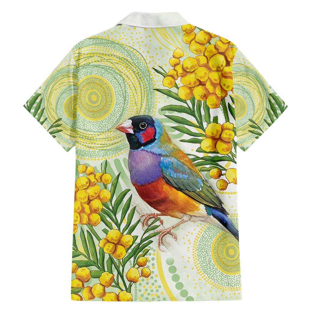 Gouldian Finch Golden Wattle Australia Family Matching Off Shoulder Short Dress and Hawaiian Shirt Aboriginal Watercolor Style