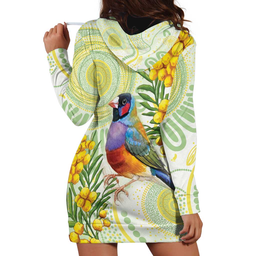 Gouldian Finch Golden Wattle Australia Hoodie Dress Aboriginal Watercolor Style