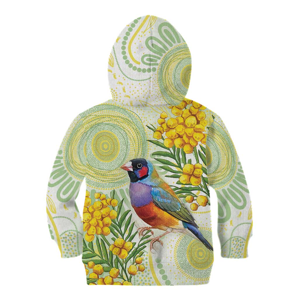 Gouldian Finch Golden Wattle Australia Kid Hoodie Aboriginal Watercolor Style