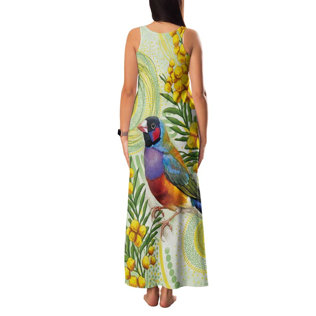 Gouldian Finch Golden Wattle Australia Tank Maxi Dress Aboriginal Watercolor Style
