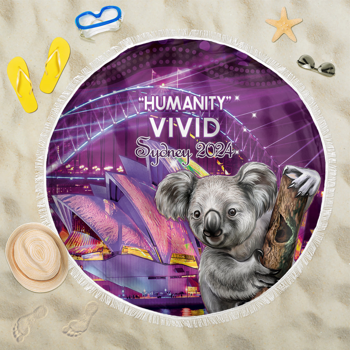 Vivid Sydney Australia Beach Blanket Humanity Aussie Koala Fanciful Light